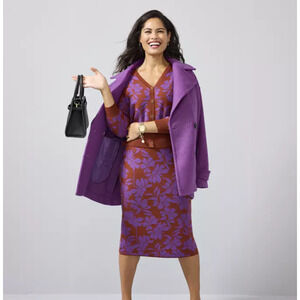 Liz Claiborne Womens Medium Petite Floral 2 Pc Cardigan Skirt Set Purple Career